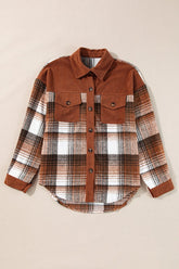 Women’s Plaid Patchwork Corduroy Button-Up Shacket | Zarnesh